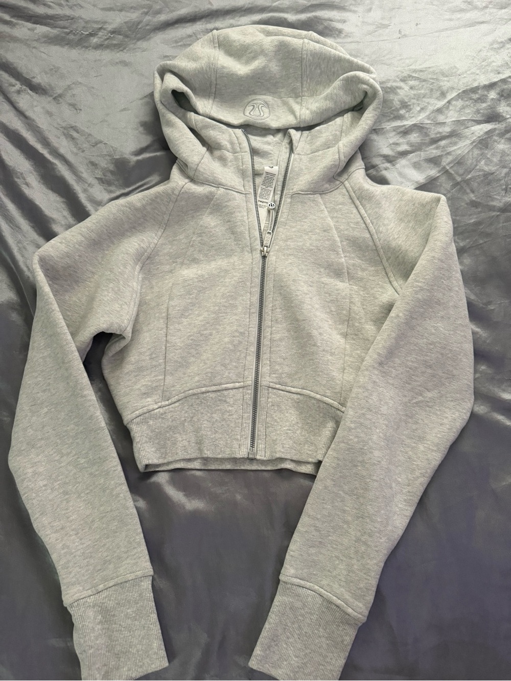 Lululemon Light Gray Cropped Zip Scuba Hoodie